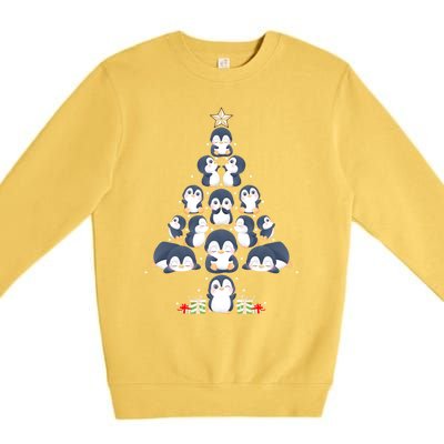 Penguin Christmas Tree Lights Santa Hat Penguin Lover Xmas Gift Premium Crewneck Sweatshirt