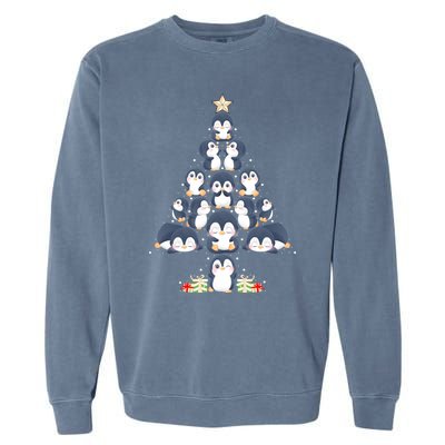 Penguin Christmas Tree Lights Santa Hat Penguin Lover Xmas Gift Garment-Dyed Sweatshirt