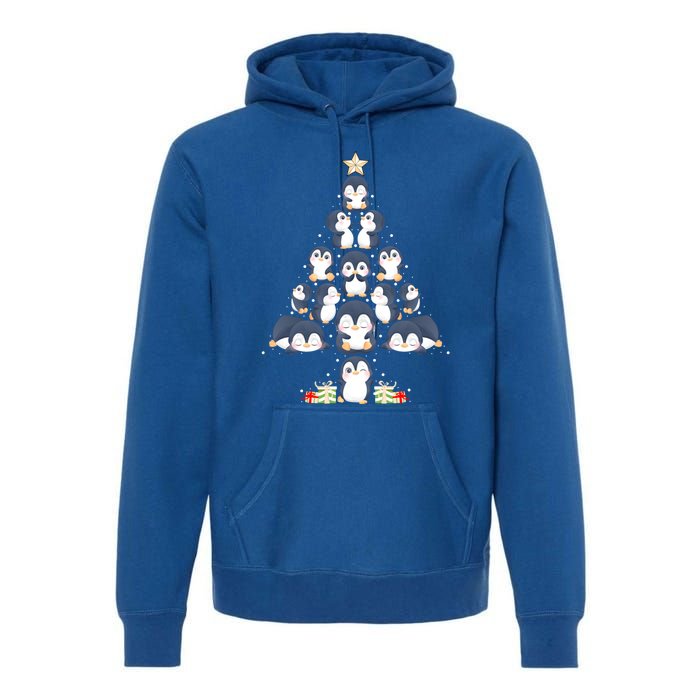 Penguin Christmas Tree Lights Santa Hat Penguin Lover Xmas Gift Premium Hoodie