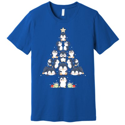 Penguin Christmas Tree Lights Santa Hat Penguin Lover Xmas Gift Premium T-Shirt