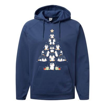 Penguin Christmas Tree Lights Santa Hat Penguin Lover Xmas Gift Performance Fleece Hoodie