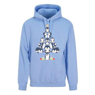 Penguin Christmas Tree Lights Santa Hat Penguin Lover Xmas Gift Unisex Surf Hoodie