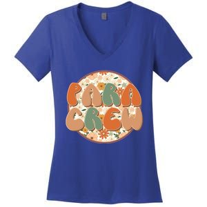 Para Crew Teacher Appreciation Wildflowers Retro Groovy 70S Great Gift Women's V-Neck T-Shirt