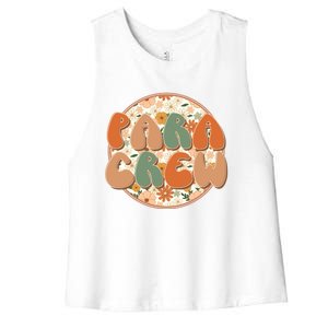 Para Crew Teacher Appreciation Wildflowers Retro Groovy 70S Great Gift Women's Racerback Cropped Tank