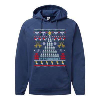 Pharmacy Christmas Tree Medication Pharmacist Fun Gift Ugly Gift Performance Fleece Hoodie