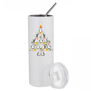 Penguin Christmas Tree Great Gift Funny Penguin Christmas Lights Gift Stainless Steel Tumbler