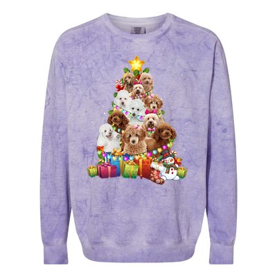 Poodle Christmas Tree Funny Poodle Christmas Lights Funny Gift Colorblast Crewneck Sweatshirt