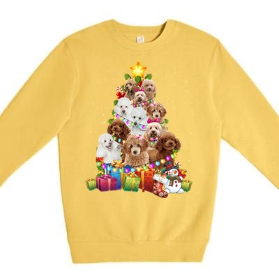 Poodle Christmas Tree Funny Poodle Christmas Lights Funny Gift Premium Crewneck Sweatshirt