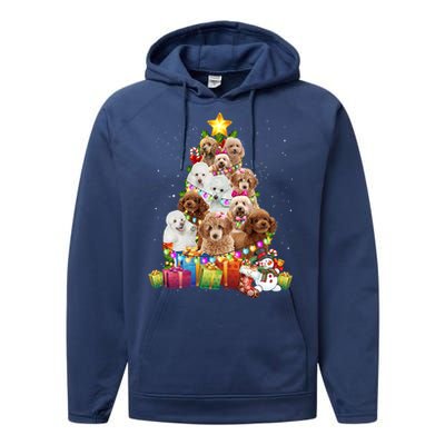 Poodle Christmas Tree Funny Poodle Christmas Lights Funny Gift Performance Fleece Hoodie