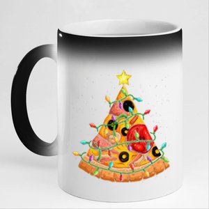 Pizza Christmas Tree Lights Xmas Crustmas Pepperoni 11oz Black Color Changing Mug