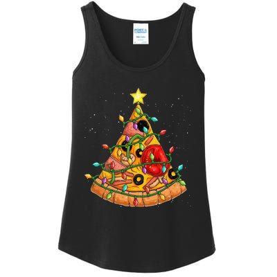 Pizza Christmas Tree Lights Xmas Crustmas Pepperoni Ladies Essential Tank