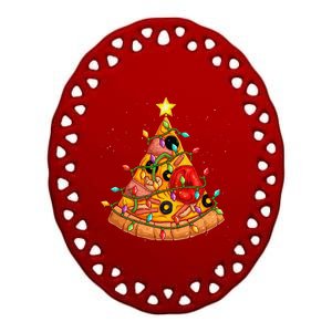 Pizza Christmas Tree Lights Xmas Crustmas Pepperoni Ceramic Oval Ornament