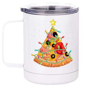 Pizza Christmas Tree Lights Xmas Crustmas Pepperoni 12 oz Stainless Steel Tumbler Cup