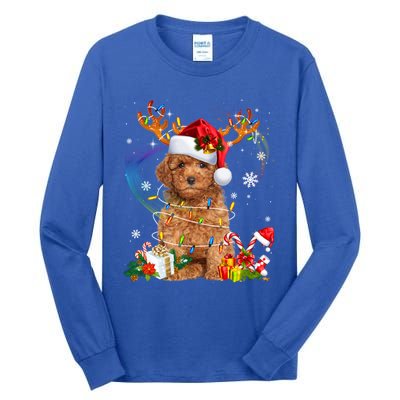 Poodle Christmas Tree Funny Lights Santa Hat Dog Lover Xmas Gift Tall Long Sleeve T-Shirt