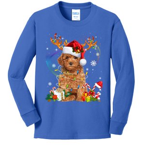 Poodle Christmas Tree Funny Lights Santa Hat Dog Lover Xmas Gift Kids Long Sleeve Shirt