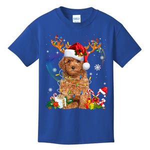 Poodle Christmas Tree Funny Lights Santa Hat Dog Lover Xmas Gift Kids T-Shirt