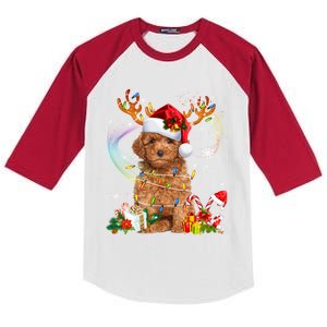 Poodle Christmas Tree Funny Lights Santa Hat Dog Lover Xmas Gift Kids Colorblock Raglan Jersey