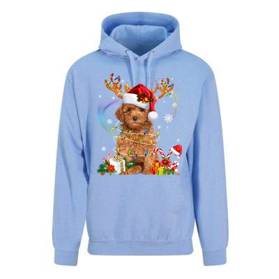 Poodle Christmas Tree Funny Lights Santa Hat Dog Lover Xmas Gift Unisex Surf Hoodie