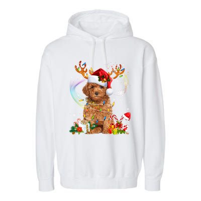 Poodle Christmas Tree Funny Lights Santa Hat Dog Lover Xmas Gift Garment-Dyed Fleece Hoodie