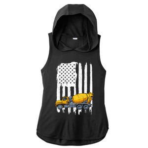 Patriotic Cement Truck Driver Concrete Mixer American Flag Ladies PosiCharge Tri-Blend Wicking Draft Hoodie Tank