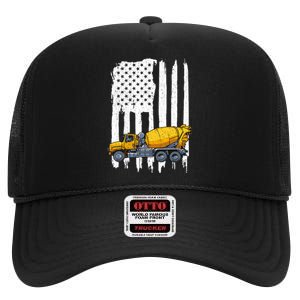 Patriotic Cement Truck Driver Concrete Mixer American Flag High Crown Mesh Back Trucker Hat