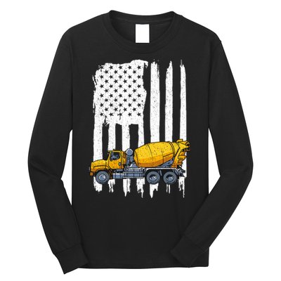 Patriotic Cement Truck Driver Concrete Mixer American Flag Long Sleeve Shirt