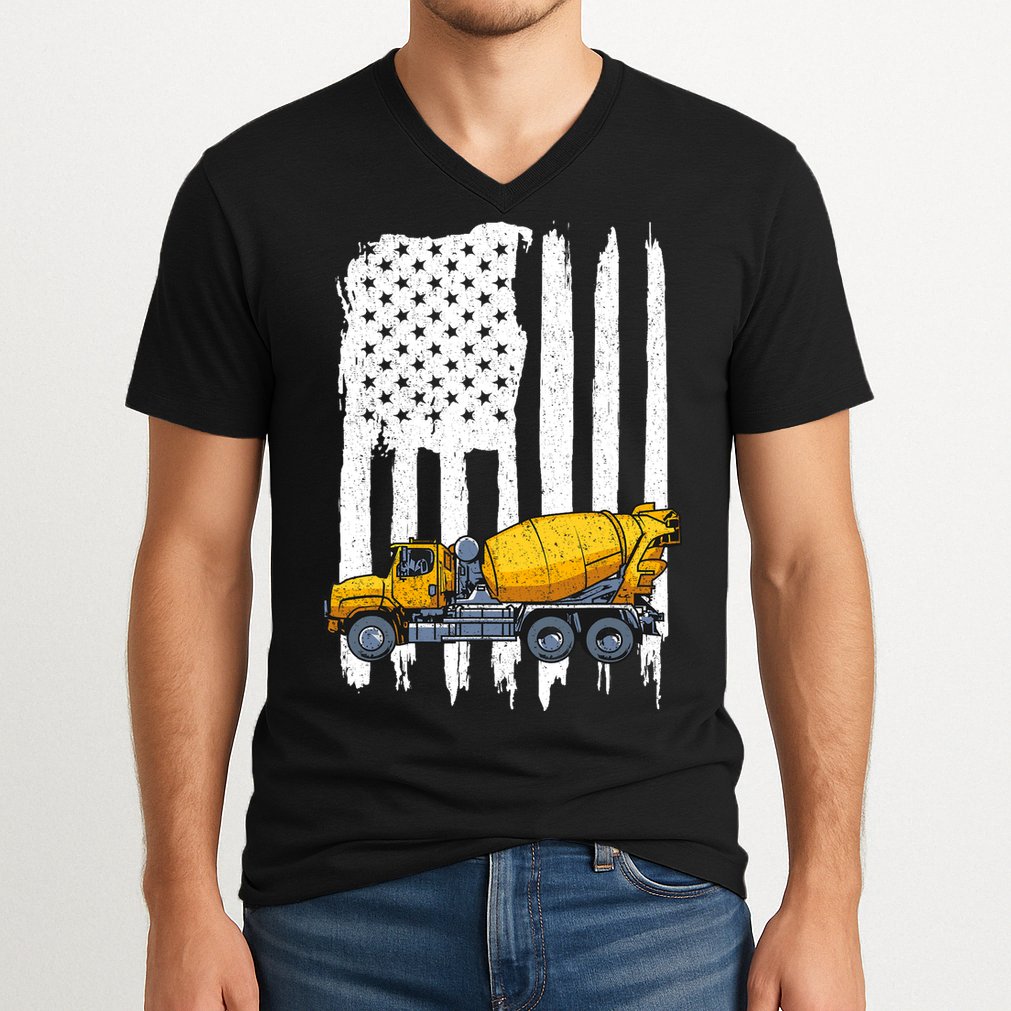 Patriotic Cement Truck Driver Concrete Mixer American Flag V-Neck T-Shirt