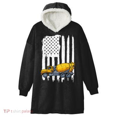 Patriotic Cement Truck Driver Concrete Mixer American Flag Hooded Wearable Blanket