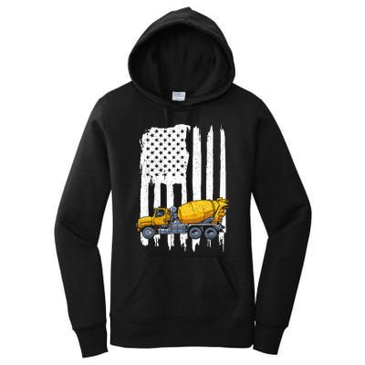 Patriotic Cement Truck Driver Concrete Mixer American Flag Women's Pullover Hoodie