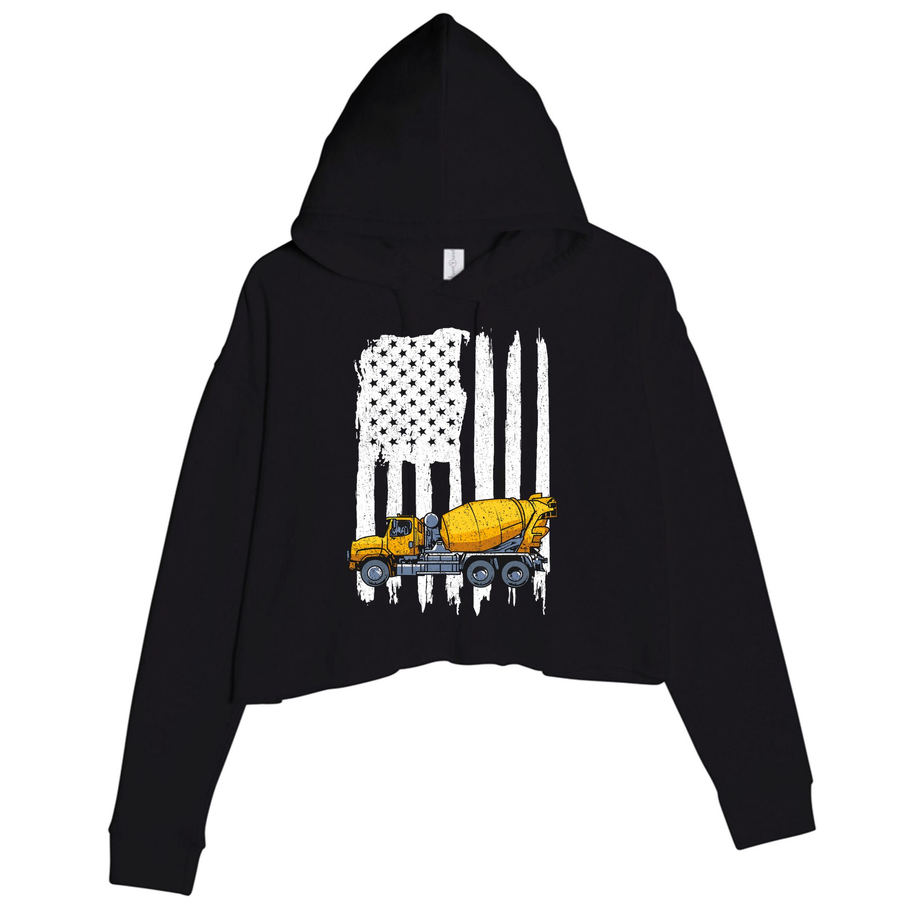 Patriotic Cement Truck Driver Concrete Mixer American Flag Crop Fleece Hoodie