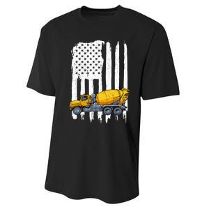 Patriotic Cement Truck Driver Concrete Mixer American Flag Performance Sprint T-Shirt