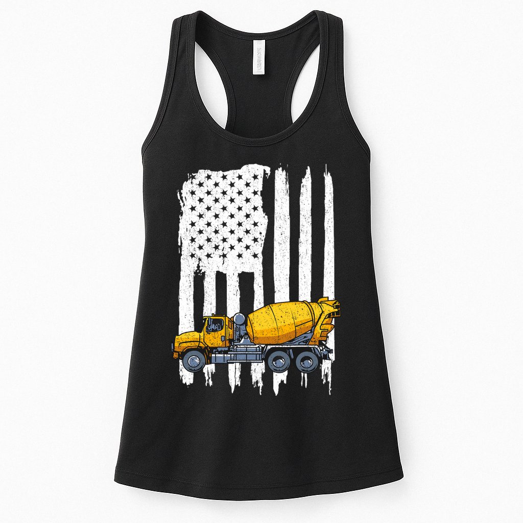 Patriotic Cement Truck Driver Concrete Mixer American Flag Womens Tank Top