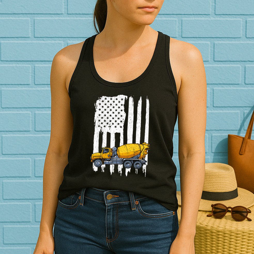 Patriotic Cement Truck Driver Concrete Mixer American Flag Womens Tank Top