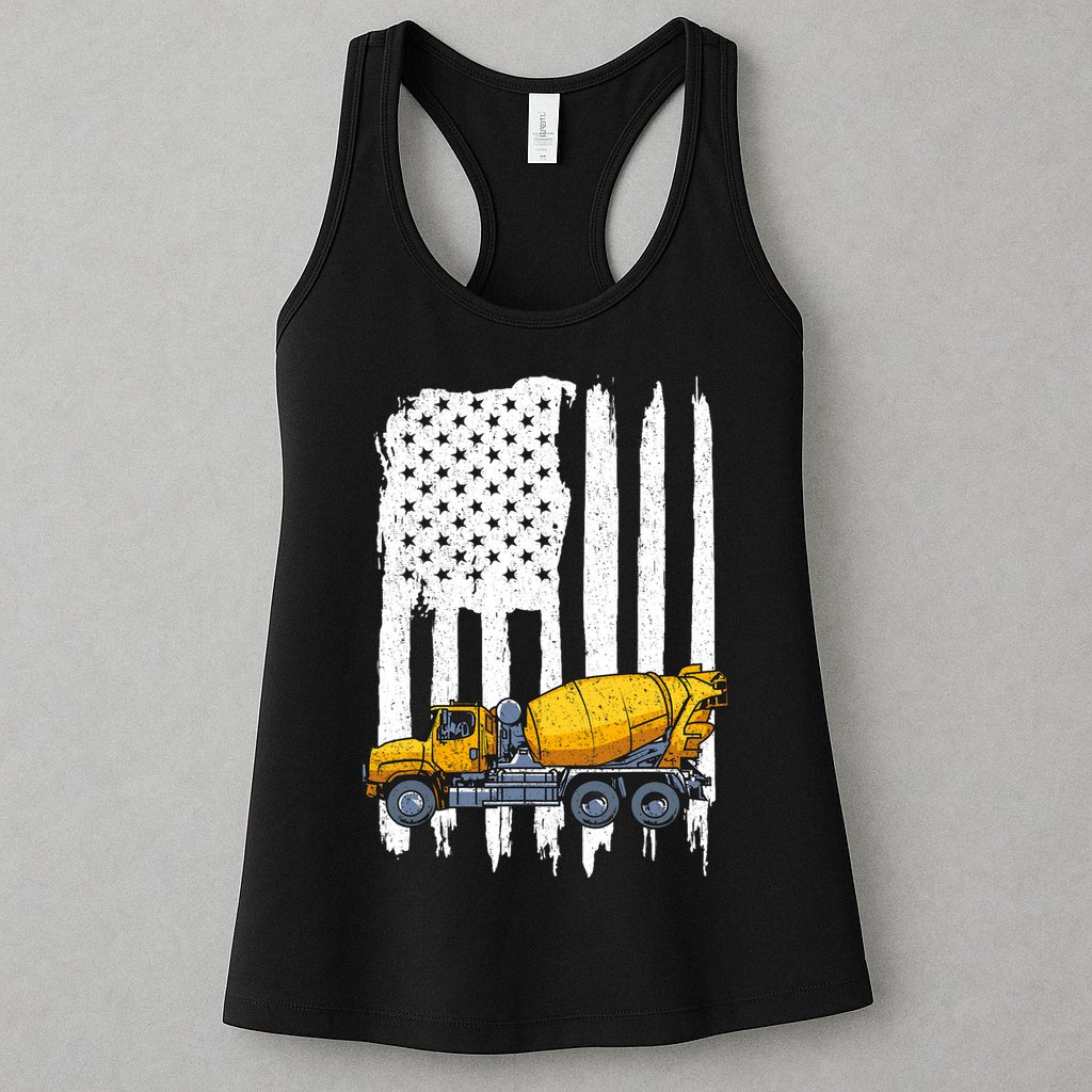 Patriotic Cement Truck Driver Concrete Mixer American Flag Womens Tank Top