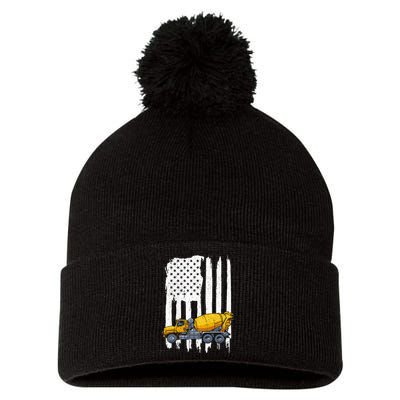 Patriotic Cement Truck Driver Concrete Mixer American Flag Pom Pom 12in Knit Beanie