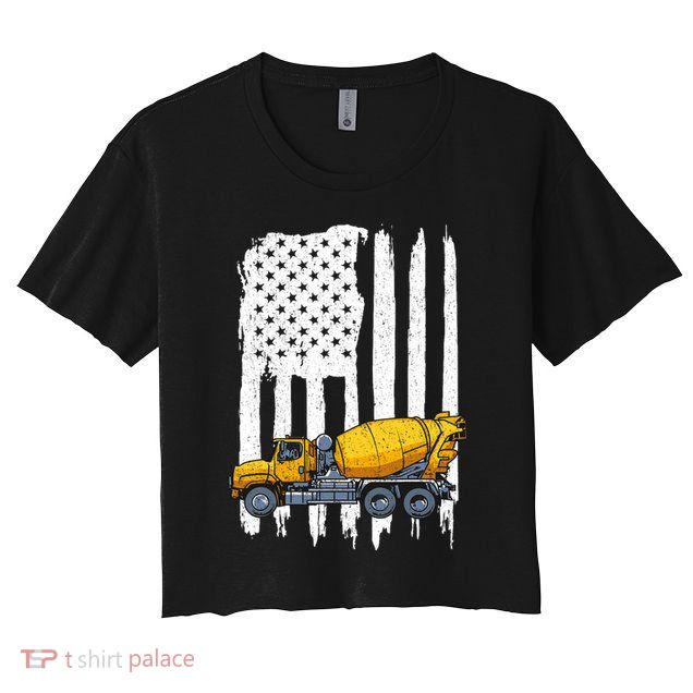 Patriotic Cement Truck Driver Concrete Mixer American Flag Crop Top