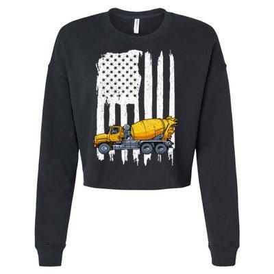 Patriotic Cement Truck Driver Concrete Mixer American Flag Cropped Pullover Crew
