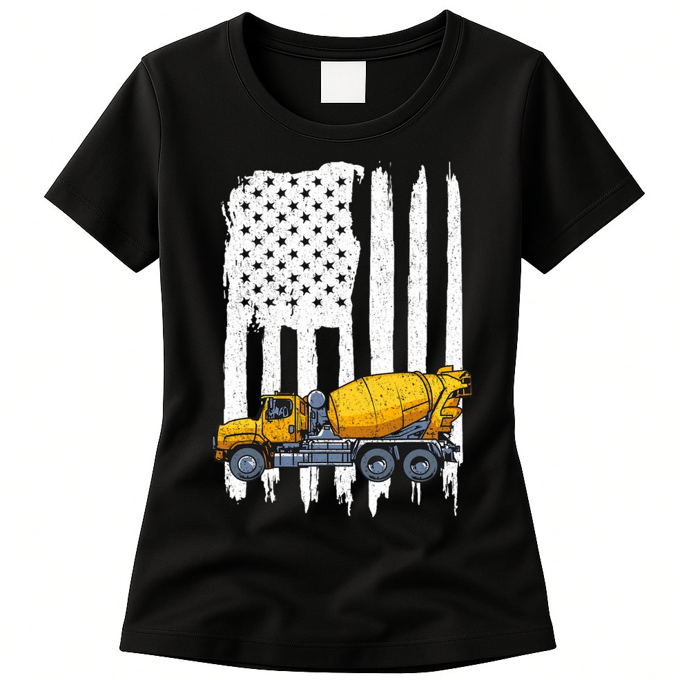 Patriotic Cement Truck Driver Concrete Mixer American Flag Womens T-Shirt