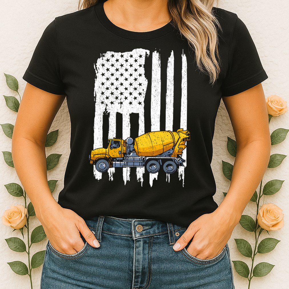 Patriotic Cement Truck Driver Concrete Mixer American Flag Womens T-Shirt