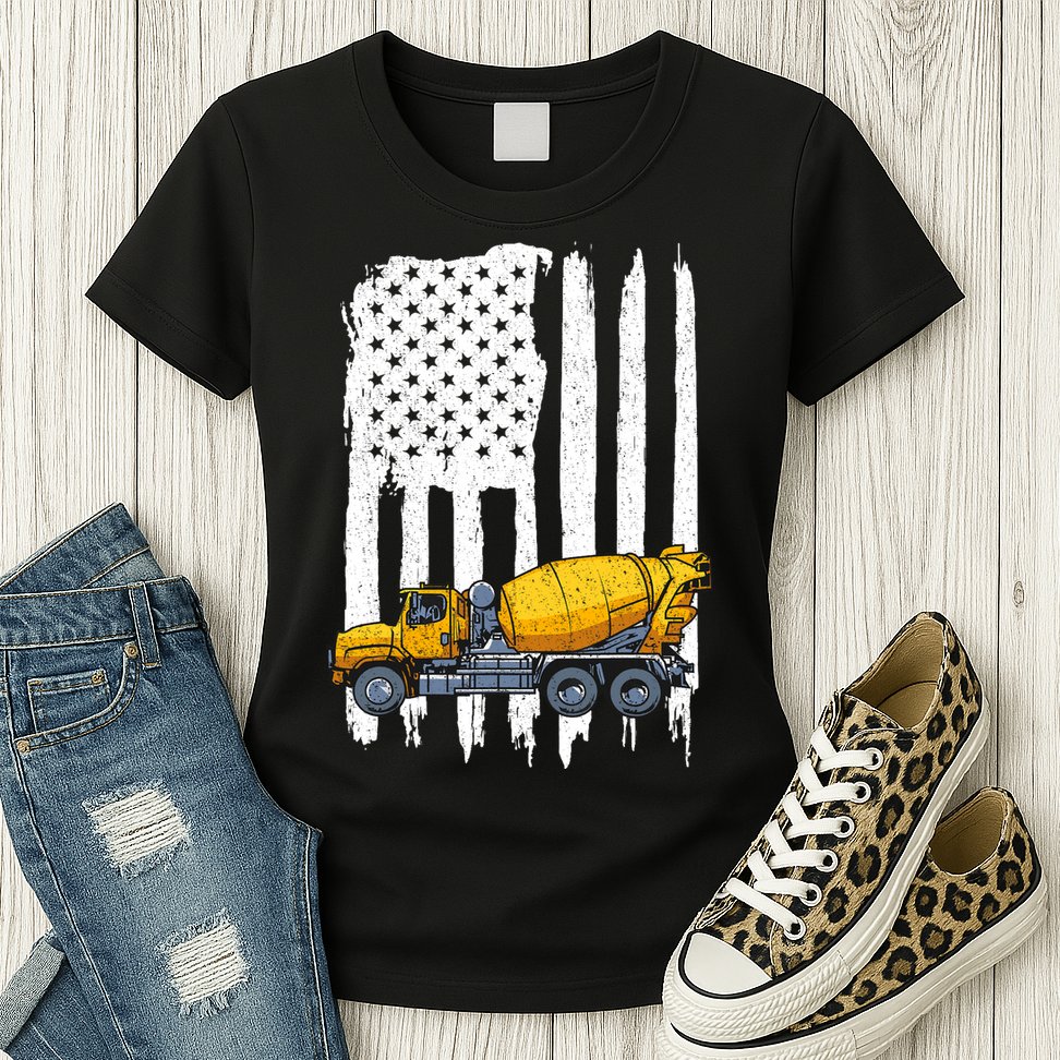 Patriotic Cement Truck Driver Concrete Mixer American Flag Womens T-Shirt