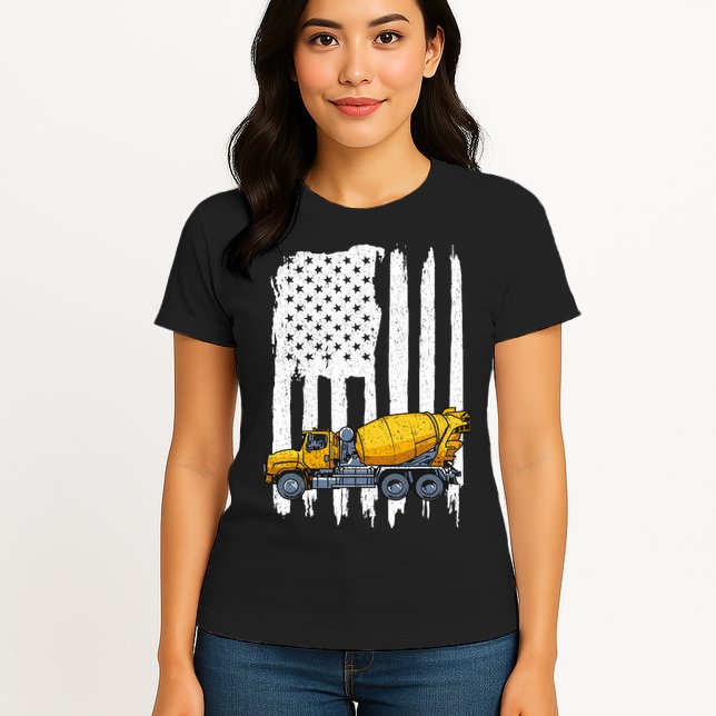 Patriotic Cement Truck Driver Concrete Mixer American Flag Womens T-Shirt