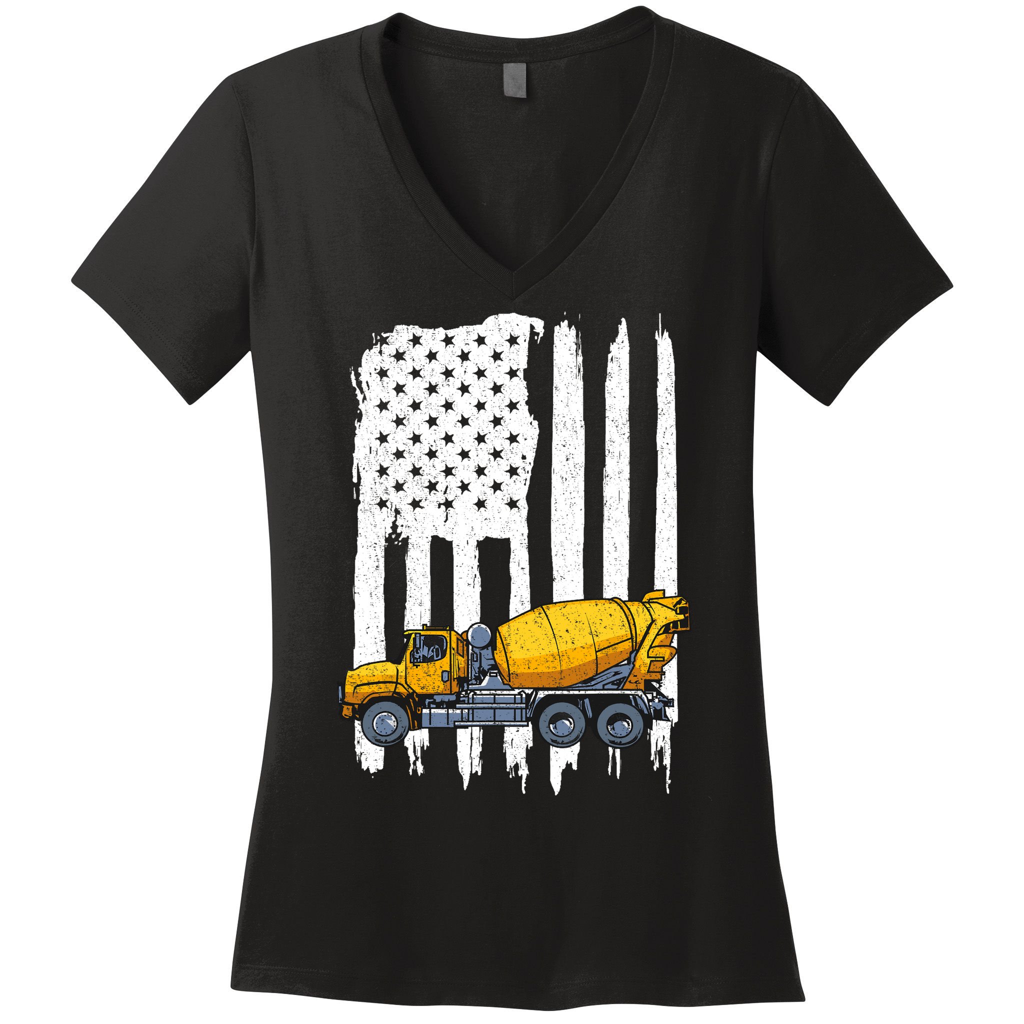 Patriotic Cement Truck Driver Concrete Mixer American Flag Women's V-Neck T-Shirt