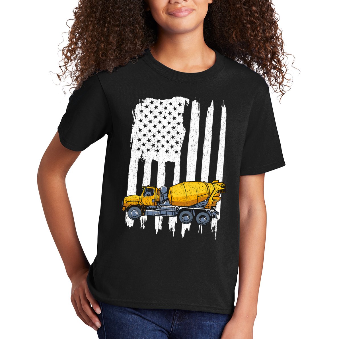 Patriotic Cement Truck Driver Concrete Mixer American Flag Kids T-Shirt