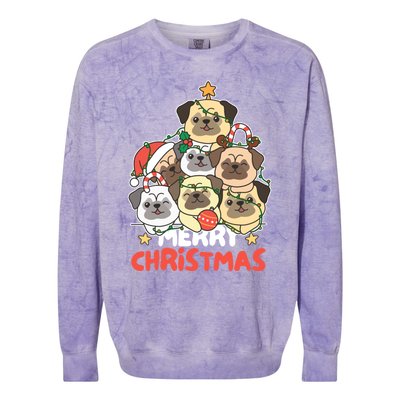 Pug Christmas Tree Funny Animal Merry Christmas Gift Colorblast Crewneck Sweatshirt