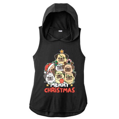 Pug Christmas Tree Funny Animal Merry Christmas Gift Ladies PosiCharge Tri-Blend Wicking Draft Hoodie Tank