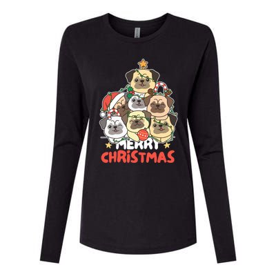 Pug Christmas Tree Funny Animal Merry Christmas Gift Womens Cotton Relaxed Long Sleeve T-Shirt