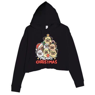 Pug Christmas Tree Funny Animal Merry Christmas Gift Crop Fleece Hoodie