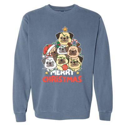 Pug Christmas Tree Funny Animal Merry Christmas Gift Garment-Dyed Sweatshirt