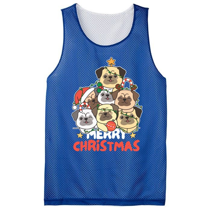 Pug Christmas Tree Funny Animal Merry Christmas Gift Mesh Reversible Basketball Jersey Tank