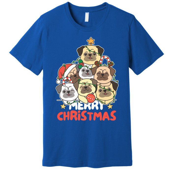 Pug Christmas Tree Funny Animal Merry Christmas Gift Premium T-Shirt